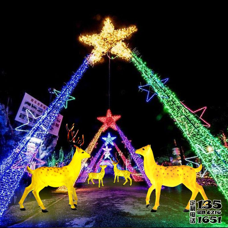 公園景區玻璃鋼彩繪照明發光梅花鹿雕塑